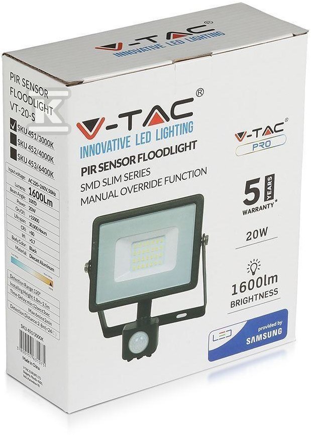 Projektor LED V-TAC 20W SAMSUNG CHIP - 452